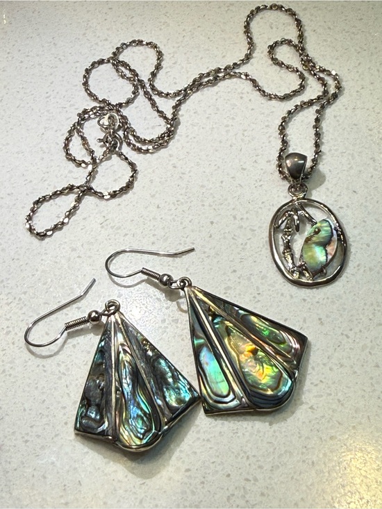 Jewelry - Sterling Silver / Alpaca MexAbalone Shell Necklace and Earrings Set